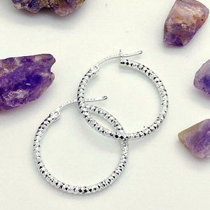 NIB Sterling Silver Diamond Cut Hoop Earrings 003